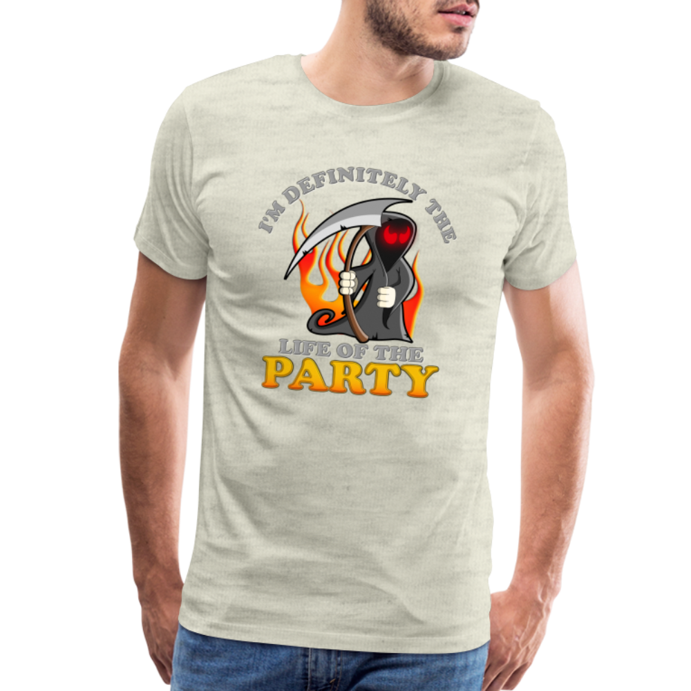 I'm Definitely The Life Of The Party, Grim Reaper, Death, Happy Halloween, Monster, Trick Or Treat, Spooky, Scary, Skull, Wolf, Werewolf, Orange, Bat, Red, Mountain, Men's Premium T-Shirt - heather oatmeal
