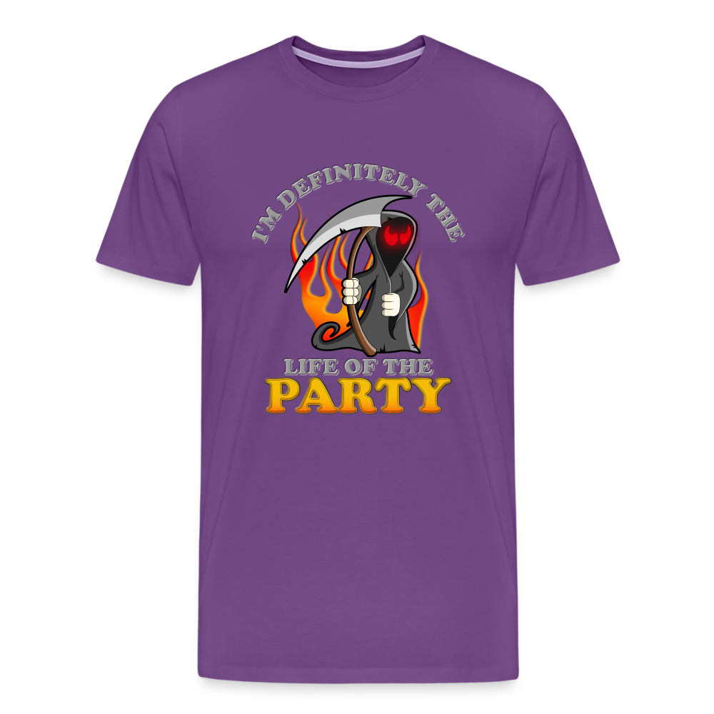 I'm Definitely The Life Of The Party, Grim Reaper, Death, Happy Halloween, Monster, Trick Or Treat, Spooky, Scary, Skull, Wolf, Werewolf, Orange, Bat, Red, Mountain, Men's Premium T-Shirt - purple