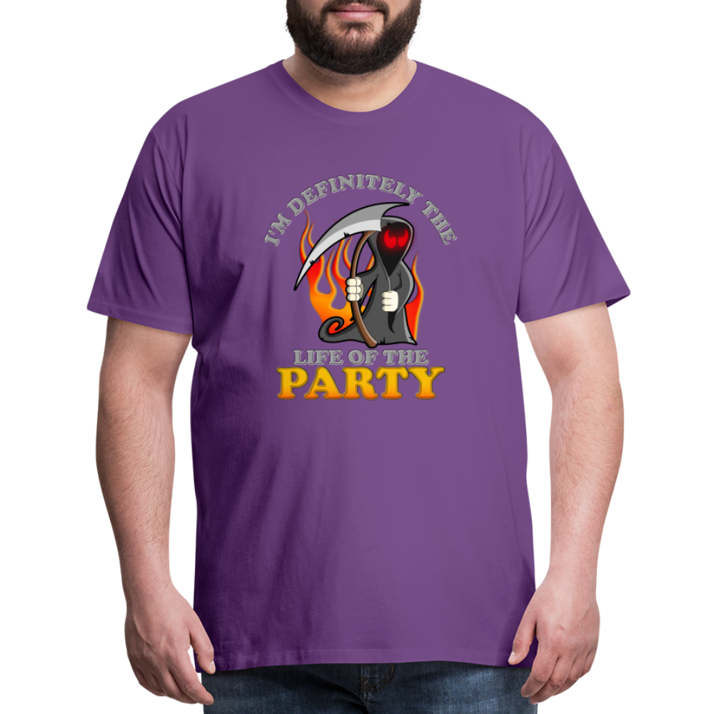 I'm Definitely The Life Of The Party, Grim Reaper, Death, Happy Halloween, Monster, Trick Or Treat, Spooky, Scary, Skull, Wolf, Werewolf, Orange, Bat, Red, Mountain, Men's Premium T-Shirt - purple