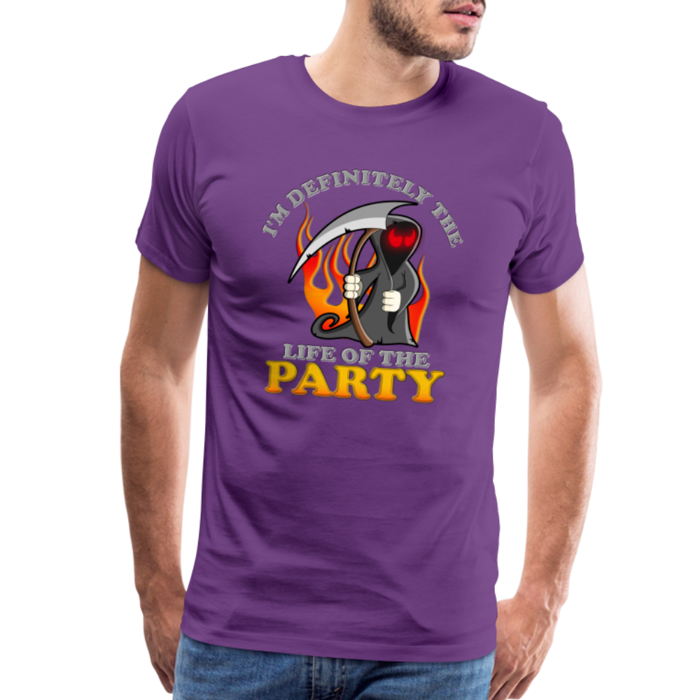 I'm Definitely The Life Of The Party, Grim Reaper, Death, Happy Halloween, Monster, Trick Or Treat, Spooky, Scary, Skull, Wolf, Werewolf, Orange, Bat, Red, Mountain, Men's Premium T-Shirt - purple