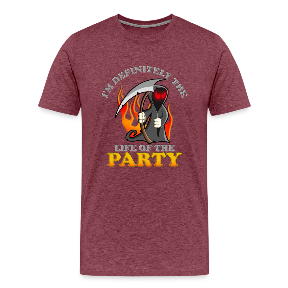I'm Definitely The Life Of The Party, Grim Reaper, Death, Happy Halloween, Monster, Trick Or Treat, Spooky, Scary, Skull, Wolf, Werewolf, Orange, Bat, Red, Mountain, Men's Premium T-Shirt - heather burgundy