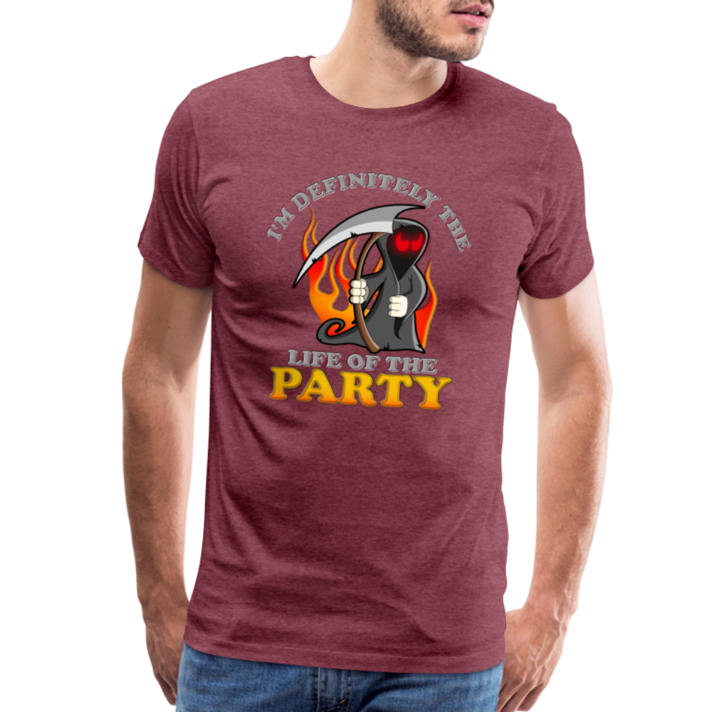 I'm Definitely The Life Of The Party, Grim Reaper, Death, Happy Halloween, Monster, Trick Or Treat, Spooky, Scary, Skull, Wolf, Werewolf, Orange, Bat, Red, Mountain, Men's Premium T-Shirt - heather burgundy