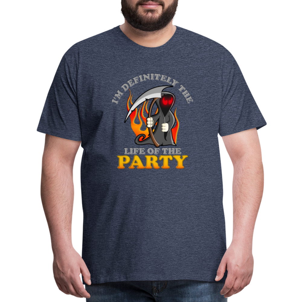 I'm Definitely The Life Of The Party, Grim Reaper, Death, Happy Halloween, Monster, Trick Or Treat, Spooky, Scary, Skull, Wolf, Werewolf, Orange, Bat, Red, Mountain, Men's Premium T-Shirt - heather blue