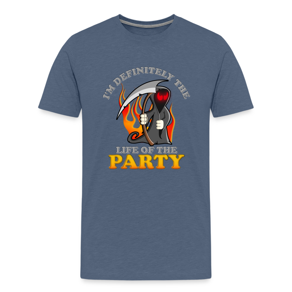 I'm Definitely The Life Of The Party, Grim Reaper, Death, Happy Halloween, Monster, Trick Or Treat, Spooky, Scary, Skull, Wolf, Werewolf, Orange, Bat, Red, Mountain, Men's Premium T-Shirt - heather blue