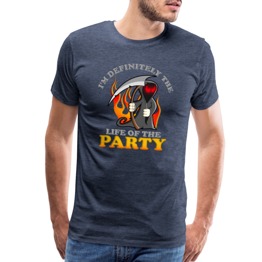 I'm Definitely The Life Of The Party, Grim Reaper, Death, Happy Halloween, Monster, Trick Or Treat, Spooky, Scary, Skull, Wolf, Werewolf, Orange, Bat, Red, Mountain, Men's Premium T-Shirt - heather blue
