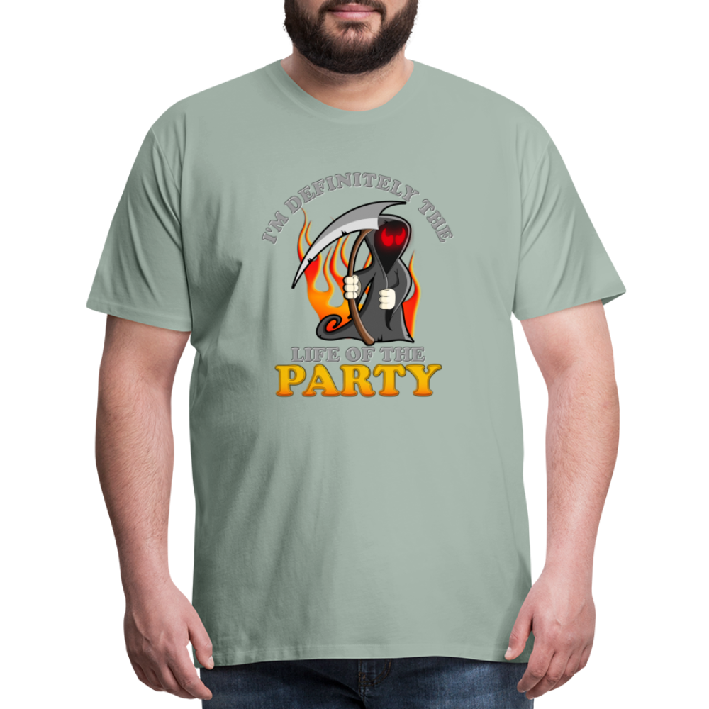 I'm Definitely The Life Of The Party, Grim Reaper, Death, Happy Halloween, Monster, Trick Or Treat, Spooky, Scary, Skull, Wolf, Werewolf, Orange, Bat, Red, Mountain, Men's Premium T-Shirt - steel green