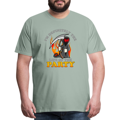 I'm Definitely The Life Of The Party, Grim Reaper, Death, Happy Halloween, Monster, Trick Or Treat, Spooky, Scary, Skull, Wolf, Werewolf, Orange, Bat, Red, Mountain, Men's Premium T-Shirt - steel green