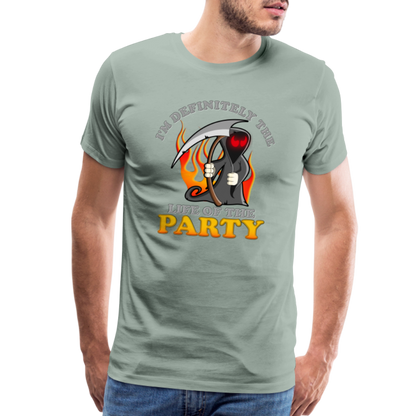 I'm Definitely The Life Of The Party, Grim Reaper, Death, Happy Halloween, Monster, Trick Or Treat, Spooky, Scary, Skull, Wolf, Werewolf, Orange, Bat, Red, Mountain, Men's Premium T-Shirt - steel green