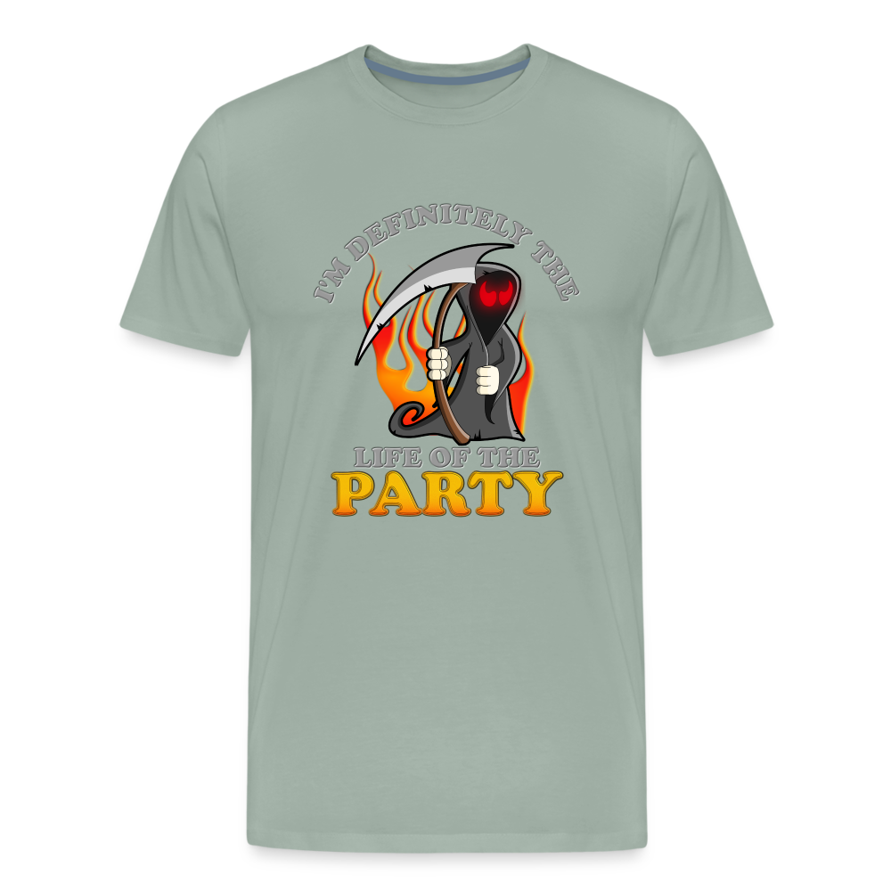 I'm Definitely The Life Of The Party, Grim Reaper, Death, Happy Halloween, Monster, Trick Or Treat, Spooky, Scary, Skull, Wolf, Werewolf, Orange, Bat, Red, Mountain, Men's Premium T-Shirt - steel green