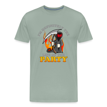 I'm Definitely The Life Of The Party, Grim Reaper, Death, Happy Halloween, Monster, Trick Or Treat, Spooky, Scary, Skull, Wolf, Werewolf, Orange, Bat, Red, Mountain, Men's Premium T-Shirt - steel green