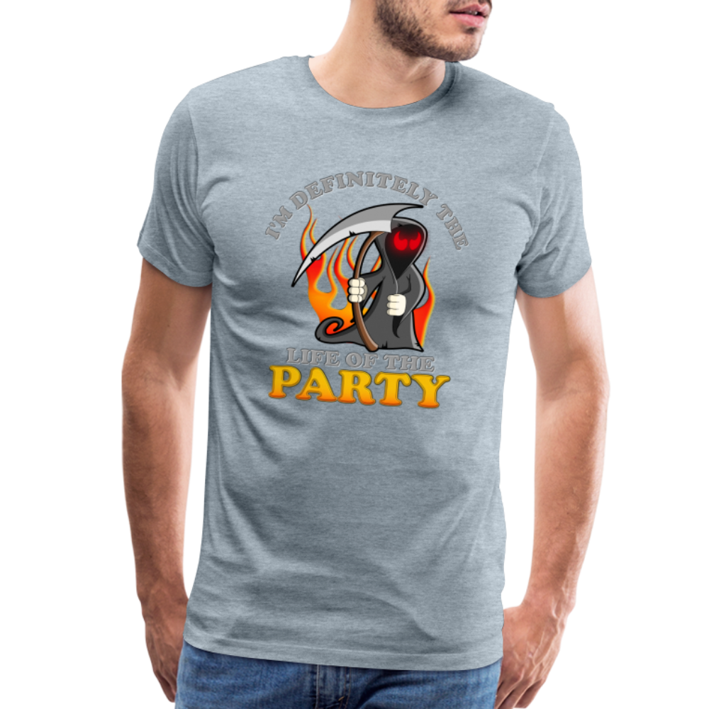 I'm Definitely The Life Of The Party, Grim Reaper, Death, Happy Halloween, Monster, Trick Or Treat, Spooky, Scary, Skull, Wolf, Werewolf, Orange, Bat, Red, Mountain, Men's Premium T-Shirt - heather ice blue