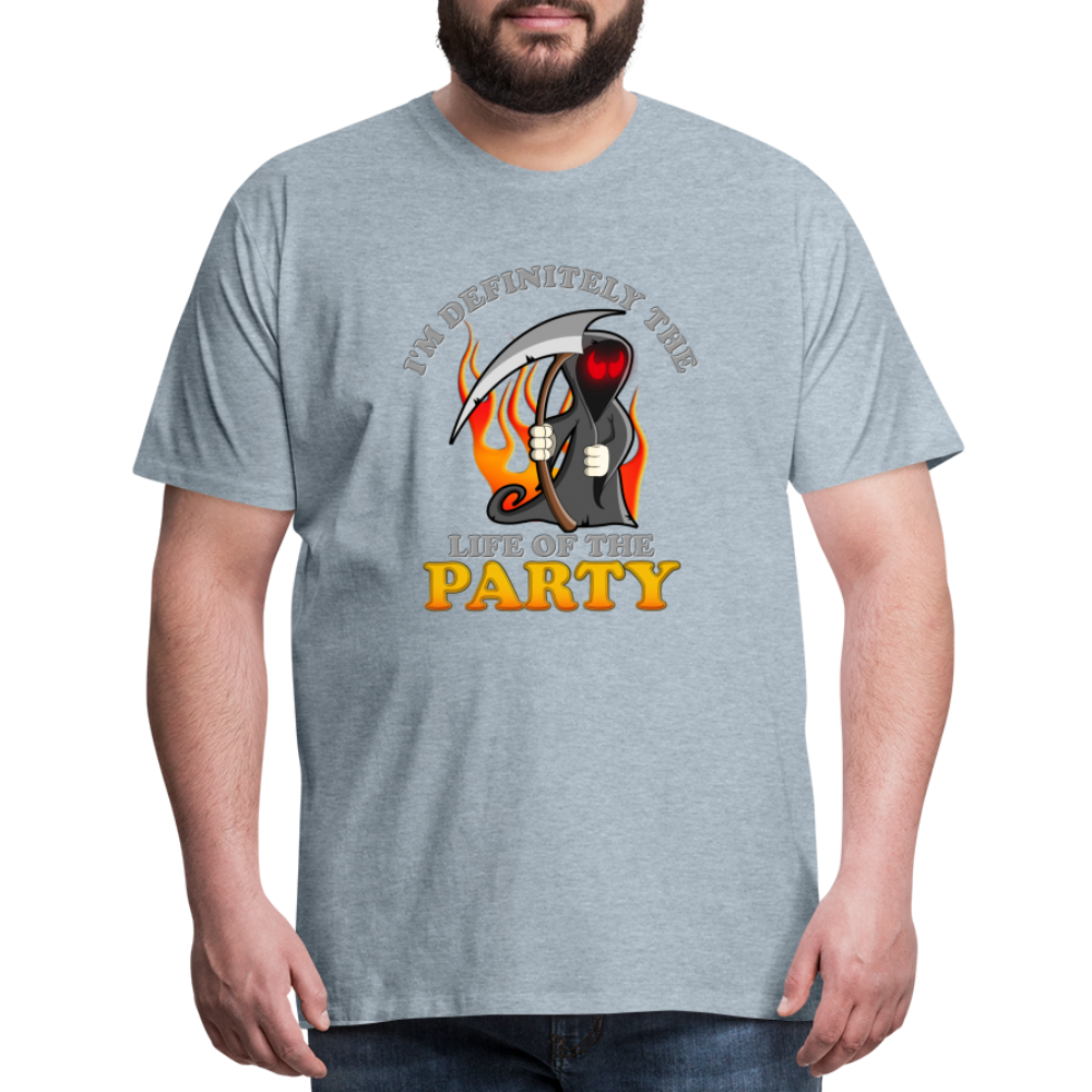 I'm Definitely The Life Of The Party, Grim Reaper, Death, Happy Halloween, Monster, Trick Or Treat, Spooky, Scary, Skull, Wolf, Werewolf, Orange, Bat, Red, Mountain, Men's Premium T-Shirt - heather ice blue