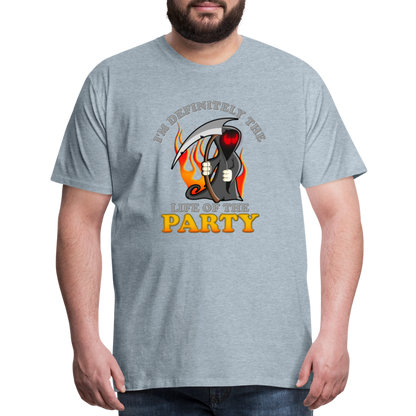 I'm Definitely The Life Of The Party, Grim Reaper, Death, Happy Halloween, Monster, Trick Or Treat, Spooky, Scary, Skull, Wolf, Werewolf, Orange, Bat, Red, Mountain, Men's Premium T-Shirt - heather ice blue