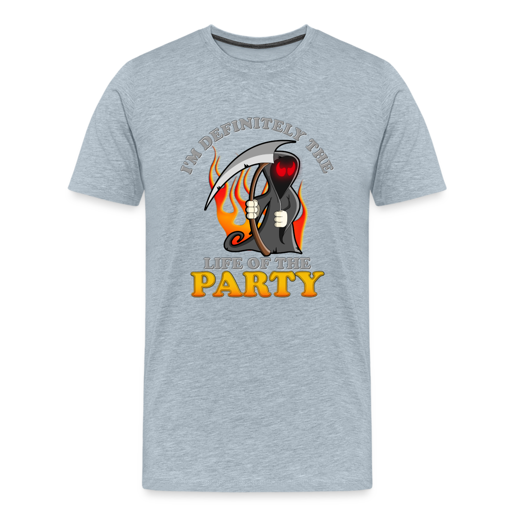 I'm Definitely The Life Of The Party, Grim Reaper, Death, Happy Halloween, Monster, Trick Or Treat, Spooky, Scary, Skull, Wolf, Werewolf, Orange, Bat, Red, Mountain, Men's Premium T-Shirt - heather ice blue