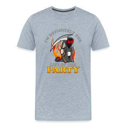 I'm Definitely The Life Of The Party, Grim Reaper, Death, Happy Halloween, Monster, Trick Or Treat, Spooky, Scary, Skull, Wolf, Werewolf, Orange, Bat, Red, Mountain, Men's Premium T-Shirt - heather ice blue