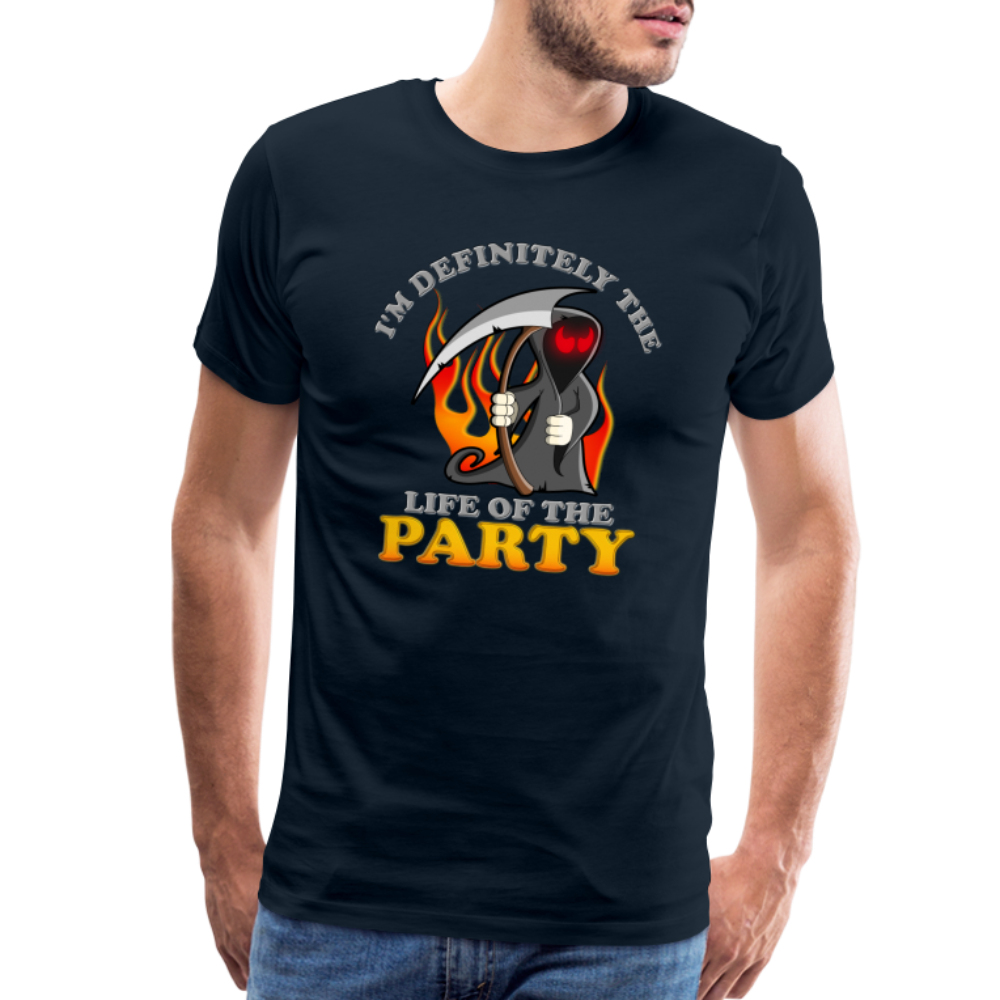 I'm Definitely The Life Of The Party, Grim Reaper, Death, Happy Halloween, Monster, Trick Or Treat, Spooky, Scary, Skull, Wolf, Werewolf, Orange, Bat, Red, Mountain, Men's Premium T-Shirt - deep navy