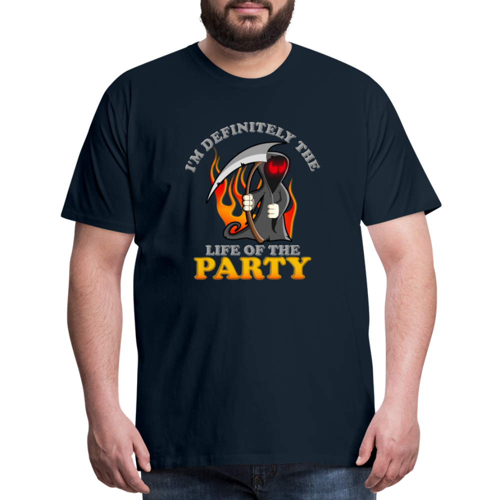 I'm Definitely The Life Of The Party, Grim Reaper, Death, Happy Halloween, Monster, Trick Or Treat, Spooky, Scary, Skull, Wolf, Werewolf, Orange, Bat, Red, Mountain, Men's Premium T-Shirt - deep navy