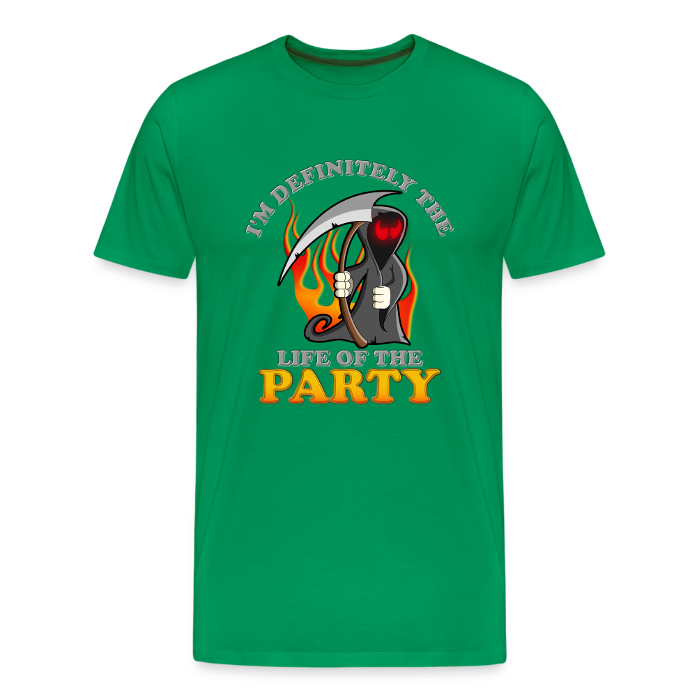 I'm Definitely The Life Of The Party, Grim Reaper, Death, Happy Halloween, Monster, Trick Or Treat, Spooky, Scary, Skull, Wolf, Werewolf, Orange, Bat, Red, Mountain, Men's Premium T-Shirt - kelly green