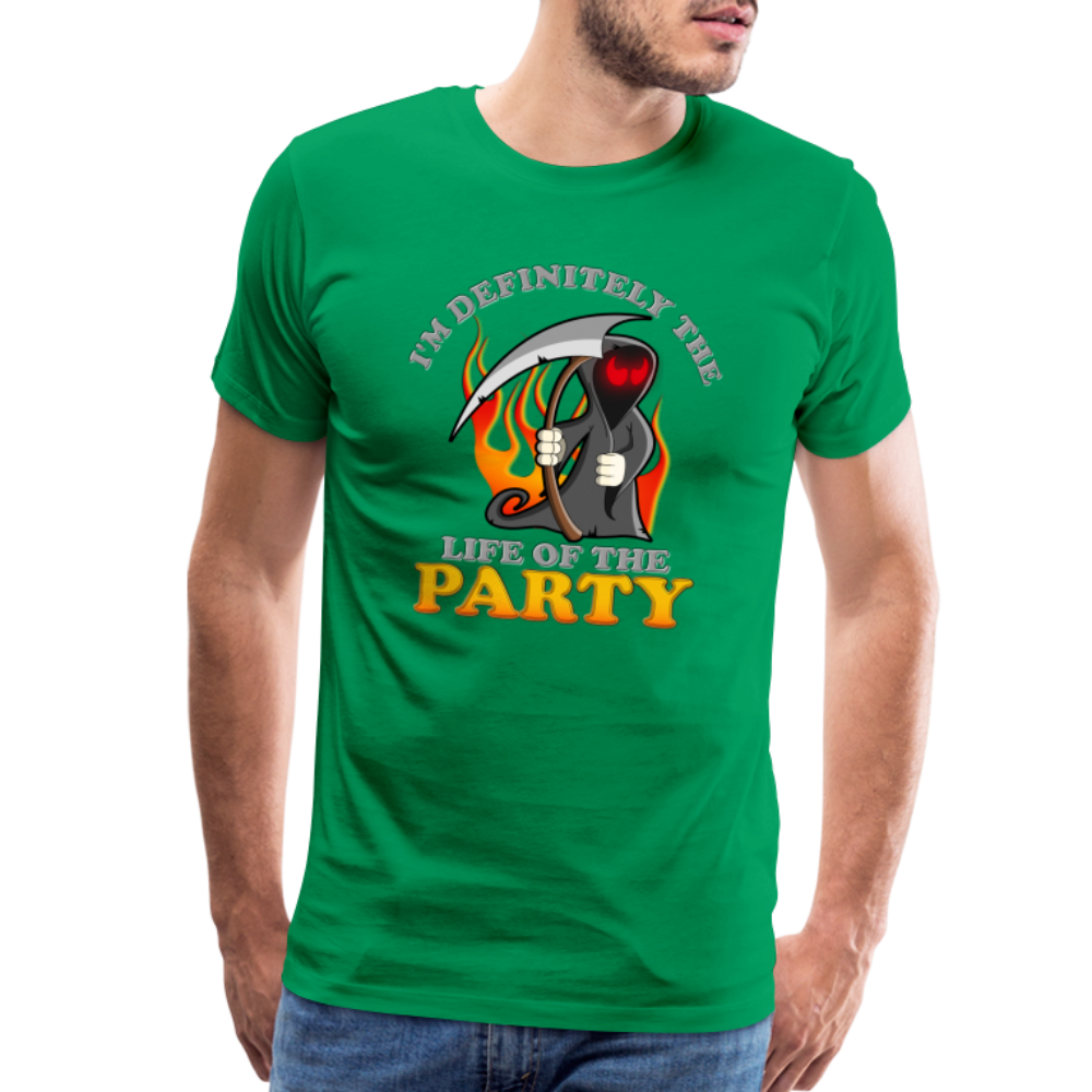 I'm Definitely The Life Of The Party, Grim Reaper, Death, Happy Halloween, Monster, Trick Or Treat, Spooky, Scary, Skull, Wolf, Werewolf, Orange, Bat, Red, Mountain, Men's Premium T-Shirt - kelly green