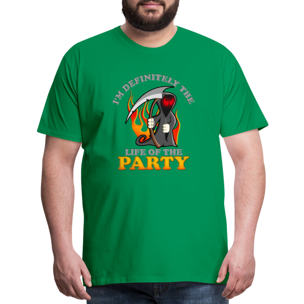 I'm Definitely The Life Of The Party, Grim Reaper, Death, Happy Halloween, Monster, Trick Or Treat, Spooky, Scary, Skull, Wolf, Werewolf, Orange, Bat, Red, Mountain, Men's Premium T-Shirt - kelly green