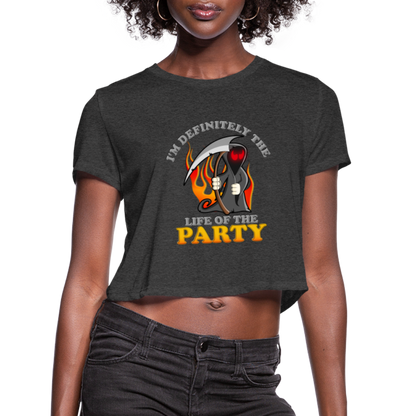 I'm Definitely The Life Of The Party, Grim Reaper, Death, Happy Halloween, Monster, Trick Or Treat, Spooky, Scary, Skull, Wolf, Werewolf, Orange, Bat, Red, Mountain, Women's Cropped T-Shirt - deep heather