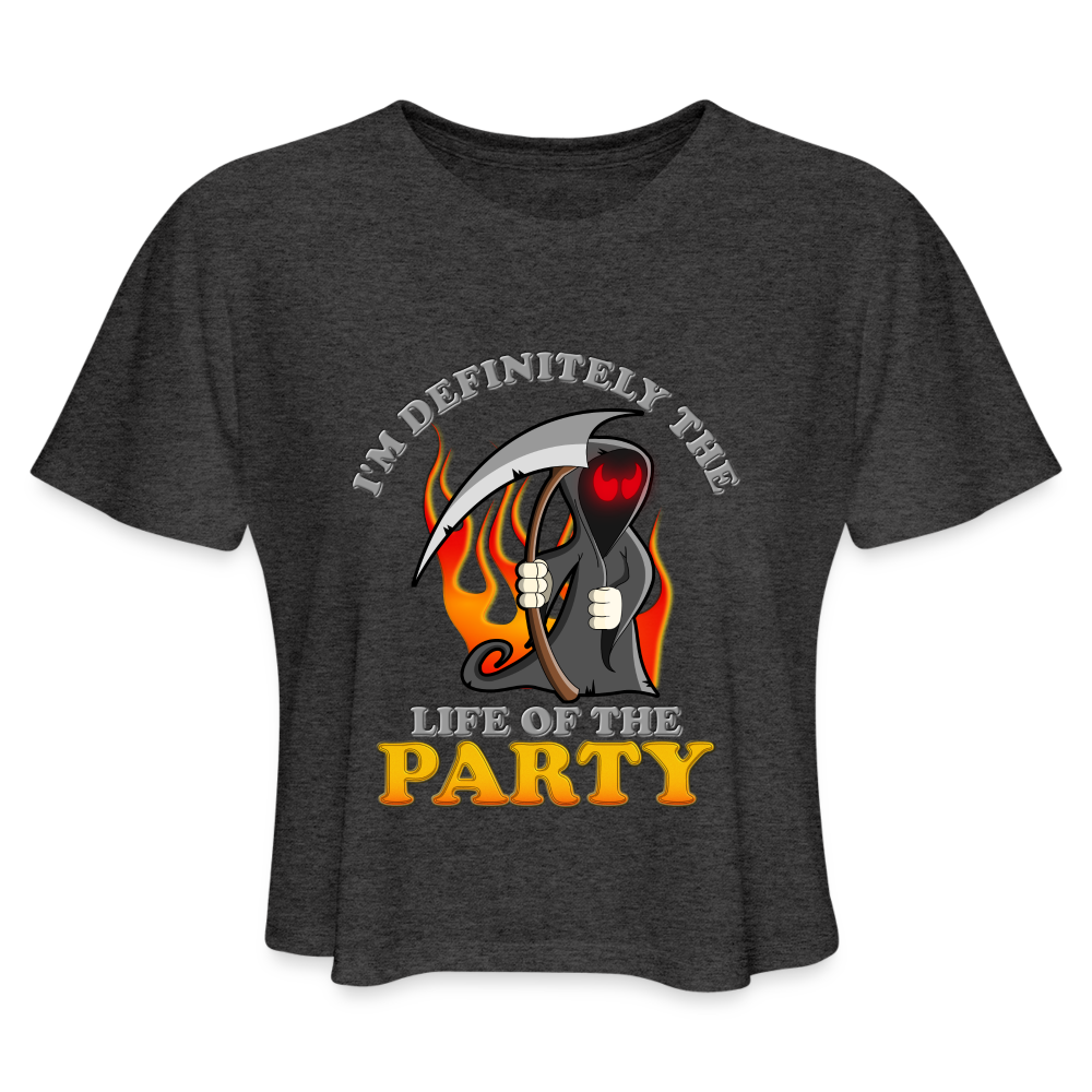 I'm Definitely The Life Of The Party, Grim Reaper, Death, Happy Halloween, Monster, Trick Or Treat, Spooky, Scary, Skull, Wolf, Werewolf, Orange, Bat, Red, Mountain, Women's Cropped T-Shirt - deep heather