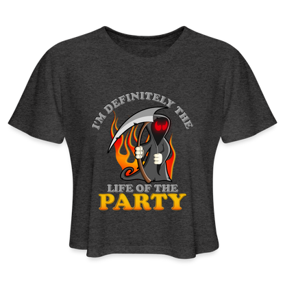 I'm Definitely The Life Of The Party, Grim Reaper, Death, Happy Halloween, Monster, Trick Or Treat, Spooky, Scary, Skull, Wolf, Werewolf, Orange, Bat, Red, Mountain, Women's Cropped T-Shirt - deep heather