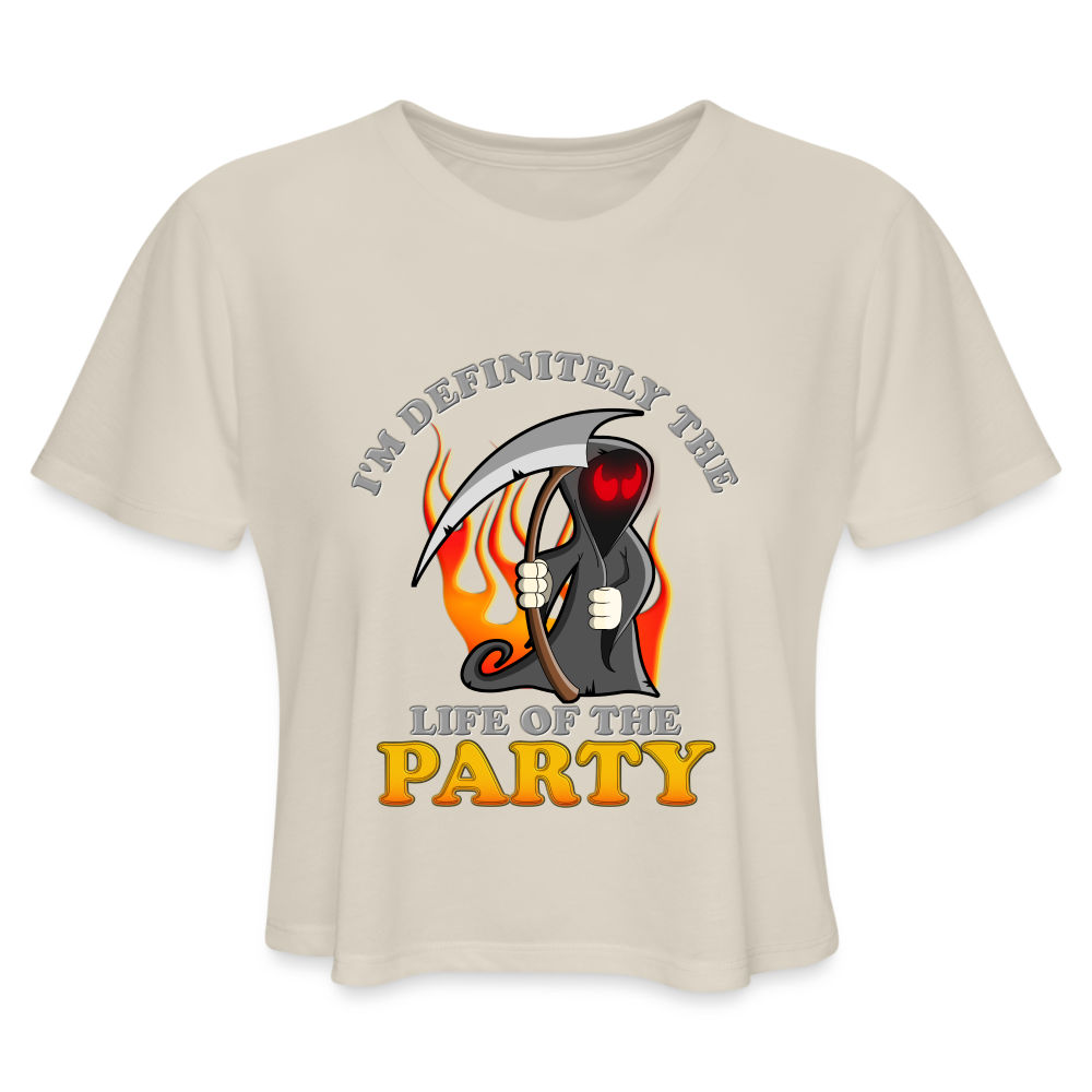 I'm Definitely The Life Of The Party, Grim Reaper, Death, Happy Halloween, Monster, Trick Or Treat, Spooky, Scary, Skull, Wolf, Werewolf, Orange, Bat, Red, Mountain, Women's Cropped T-Shirt - dust