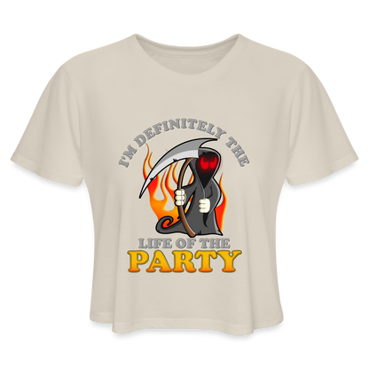 I'm Definitely The Life Of The Party, Grim Reaper, Death, Happy Halloween, Monster, Trick Or Treat, Spooky, Scary, Skull, Wolf, Werewolf, Orange, Bat, Red, Mountain, Women's Cropped T-Shirt - dust