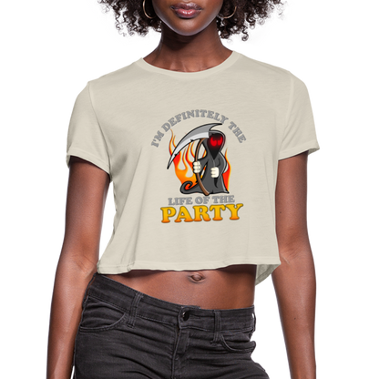 I'm Definitely The Life Of The Party, Grim Reaper, Death, Happy Halloween, Monster, Trick Or Treat, Spooky, Scary, Skull, Wolf, Werewolf, Orange, Bat, Red, Mountain, Women's Cropped T-Shirt - dust