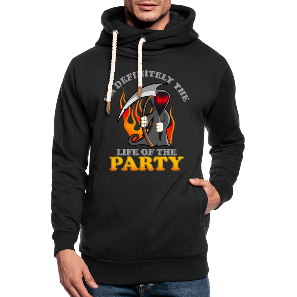 I'm Definitely The Life Of The Party, Grim Reaper, Death, Happy Halloween, Monster, Trick Or Treat, Spooky, Scary, Skull, Wolf, Werewolf, Orange, Bat, Red, Mountain, Shawl Collar Hoodie - black