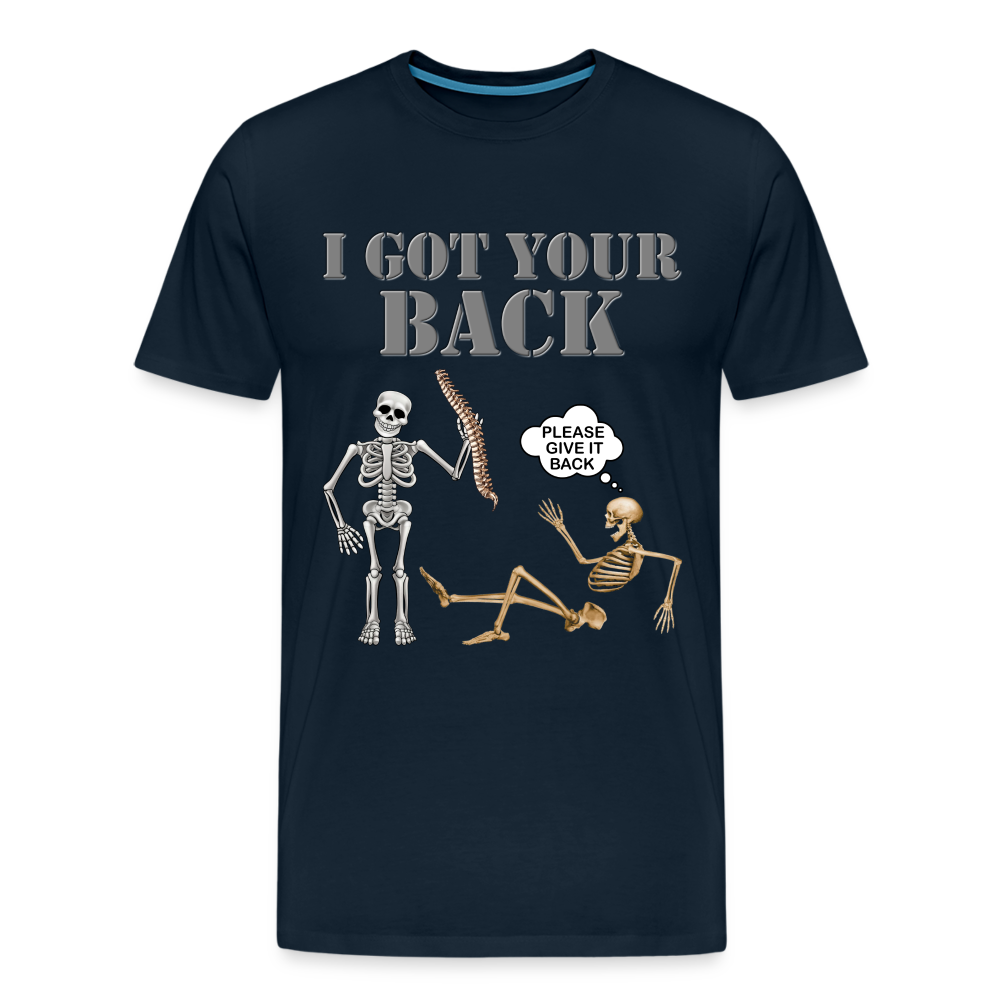 I Got Your Back Shirt, Funny Skeleton Rib Cage Tshirt, Halloween Skeleton Shirts, Mens Anti Valentines Day, Funny Pick Up Lines Men's Premium T-Shirt - deep navy