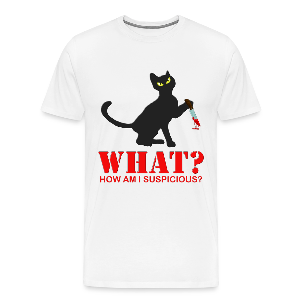 Halloween Cat Shirt, Cat What Funny Black Cat Shirt, Murderous Cat With Knife T-Shirt, Knife Murderous Cat Tee Shirt, Funny Cat Lover Shirt, Men's Premium T-Shirt - white