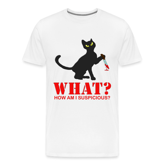 Halloween Cat Shirt, Cat What Funny Black Cat Shirt, Murderous Cat With Knife T-Shirt, Knife Murderous Cat Tee Shirt, Funny Cat Lover Shirt, Men's Premium T-Shirt - white