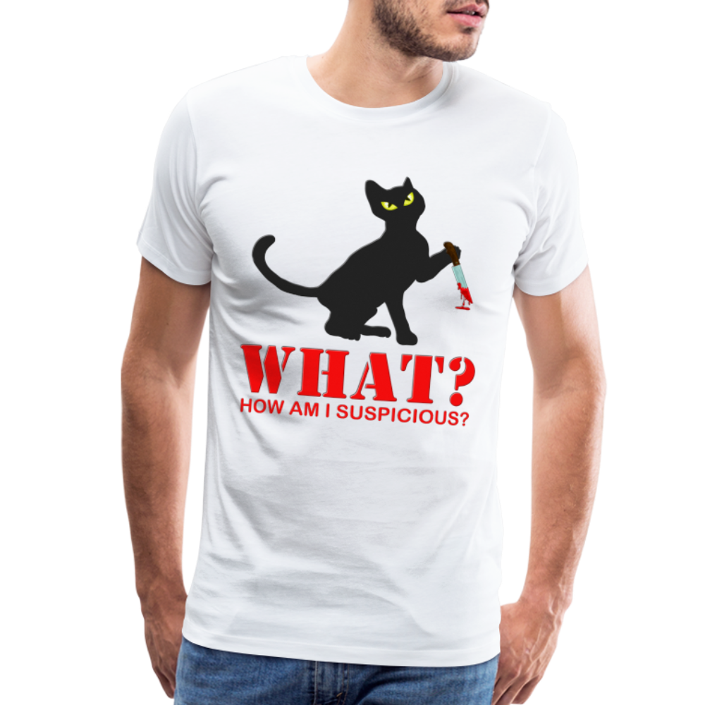 Halloween Cat Shirt, Cat What Funny Black Cat Shirt, Murderous Cat With Knife T-Shirt, Knife Murderous Cat Tee Shirt, Funny Cat Lover Shirt, Men's Premium T-Shirt - white