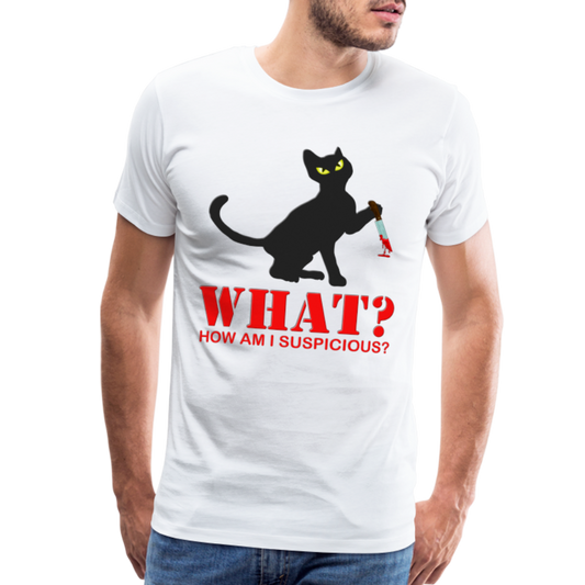 Halloween Cat Shirt, Cat What Funny Black Cat Shirt, Murderous Cat With Knife T-Shirt, Knife Murderous Cat Tee Shirt, Funny Cat Lover Shirt, Men's Premium T-Shirt - white