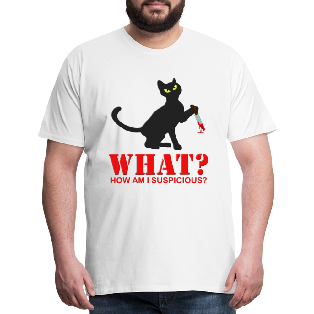 Halloween Cat Shirt, Cat What Funny Black Cat Shirt, Murderous Cat With Knife T-Shirt, Knife Murderous Cat Tee Shirt, Funny Cat Lover Shirt, Men's Premium T-Shirt - white