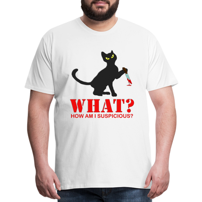 Halloween Cat Shirt, Cat What Funny Black Cat Shirt, Murderous Cat With Knife T-Shirt, Knife Murderous Cat Tee Shirt, Funny Cat Lover Shirt, Men's Premium T-Shirt - white