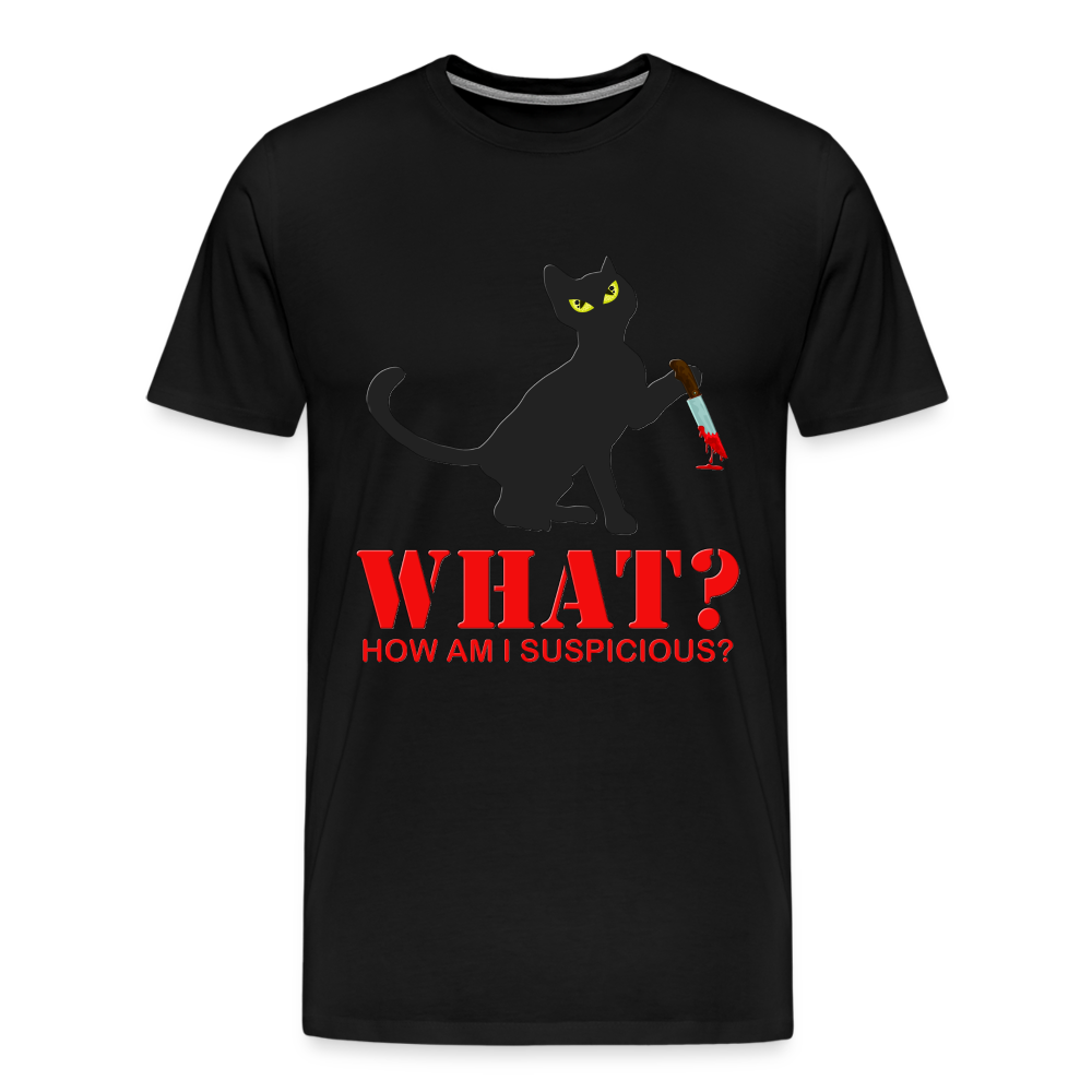 Halloween Cat Shirt, Cat What Funny Black Cat Shirt, Murderous Cat With Knife T-Shirt, Knife Murderous Cat Tee Shirt, Funny Cat Lover Shirt, Men's Premium T-Shirt - black