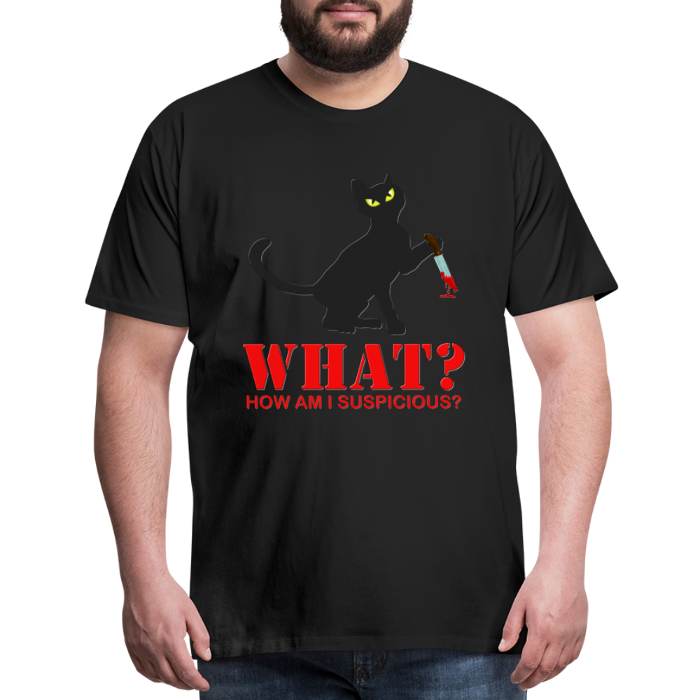 Halloween Cat Shirt, Cat What Funny Black Cat Shirt, Murderous Cat With Knife T-Shirt, Knife Murderous Cat Tee Shirt, Funny Cat Lover Shirt, Men's Premium T-Shirt - black