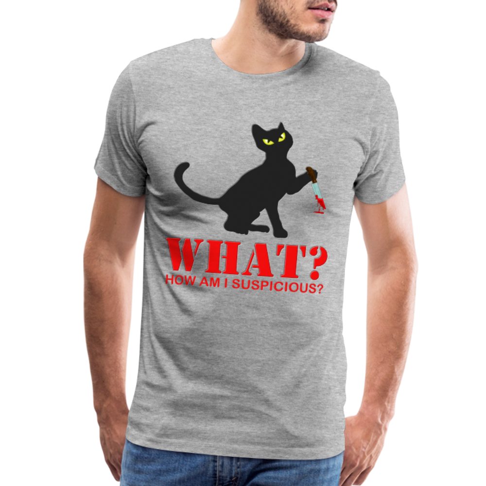 Halloween Cat Shirt, Cat What Funny Black Cat Shirt, Murderous Cat With Knife T-Shirt, Knife Murderous Cat Tee Shirt, Funny Cat Lover Shirt, Men's Premium T-Shirt - heather gray