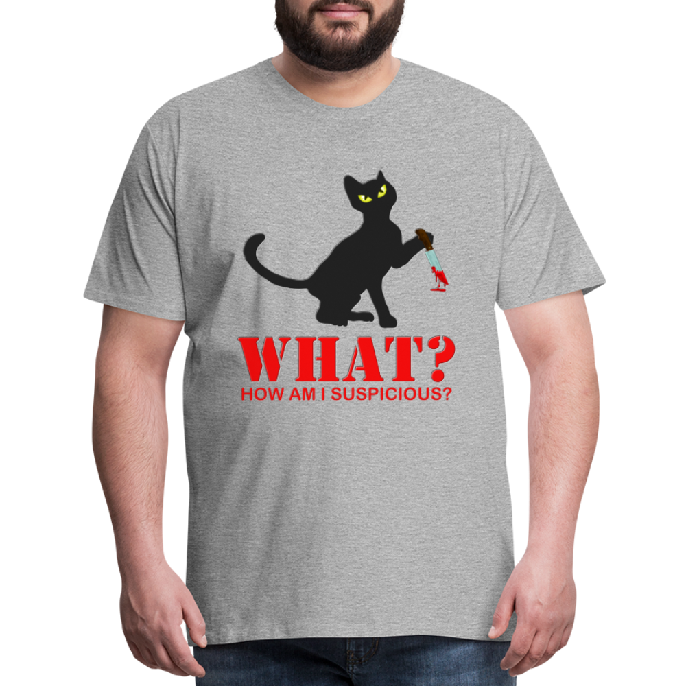 Halloween Cat Shirt, Cat What Funny Black Cat Shirt, Murderous Cat With Knife T-Shirt, Knife Murderous Cat Tee Shirt, Funny Cat Lover Shirt, Men's Premium T-Shirt - heather gray