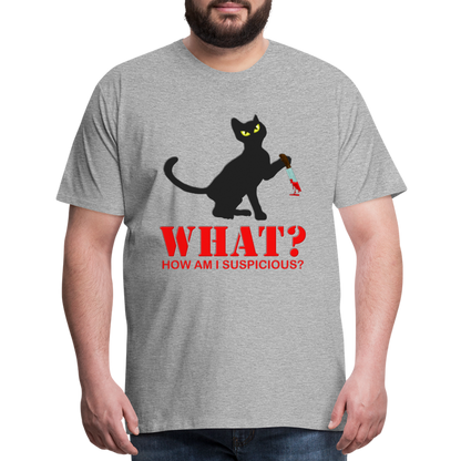 Halloween Cat Shirt, Cat What Funny Black Cat Shirt, Murderous Cat With Knife T-Shirt, Knife Murderous Cat Tee Shirt, Funny Cat Lover Shirt, Men's Premium T-Shirt - heather gray