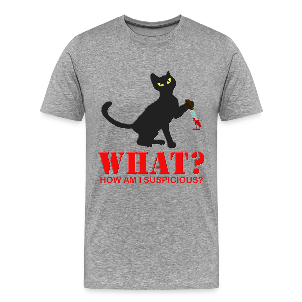 Halloween Cat Shirt, Cat What Funny Black Cat Shirt, Murderous Cat With Knife T-Shirt, Knife Murderous Cat Tee Shirt, Funny Cat Lover Shirt, Men's Premium T-Shirt - heather gray