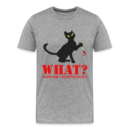 Halloween Cat Shirt, Cat What Funny Black Cat Shirt, Murderous Cat With Knife T-Shirt, Knife Murderous Cat Tee Shirt, Funny Cat Lover Shirt, Men's Premium T-Shirt - heather gray