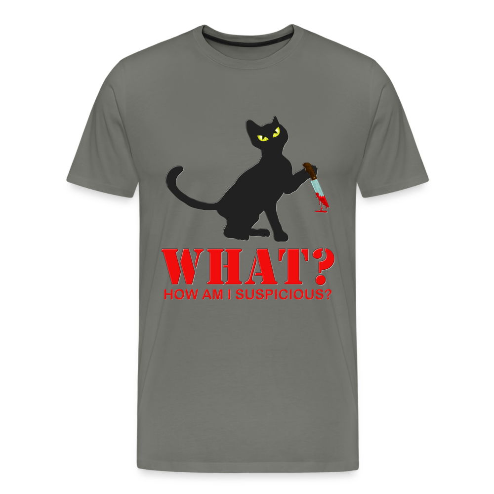 Halloween Cat Shirt, Cat What Funny Black Cat Shirt, Murderous Cat With Knife T-Shirt, Knife Murderous Cat Tee Shirt, Funny Cat Lover Shirt, Men's Premium T-Shirt - asphalt gray
