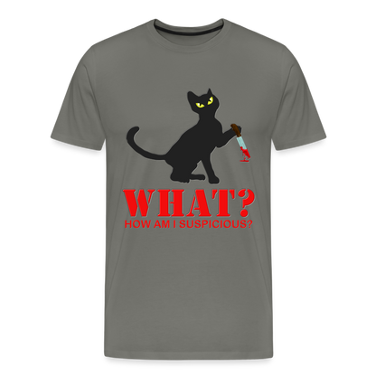 Halloween Cat Shirt, Cat What Funny Black Cat Shirt, Murderous Cat With Knife T-Shirt, Knife Murderous Cat Tee Shirt, Funny Cat Lover Shirt, Men's Premium T-Shirt - asphalt gray