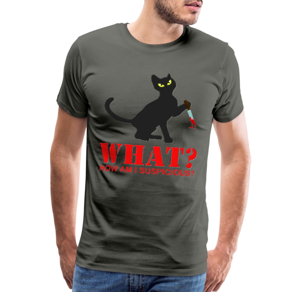 Halloween Cat Shirt, Cat What Funny Black Cat Shirt, Murderous Cat With Knife T-Shirt, Knife Murderous Cat Tee Shirt, Funny Cat Lover Shirt, Men's Premium T-Shirt - asphalt gray