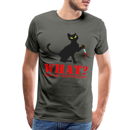 Halloween Cat Shirt, Cat What Funny Black Cat Shirt, Murderous Cat With Knife T-Shirt, Knife Murderous Cat Tee Shirt, Funny Cat Lover Shirt, Men's Premium T-Shirt - asphalt gray