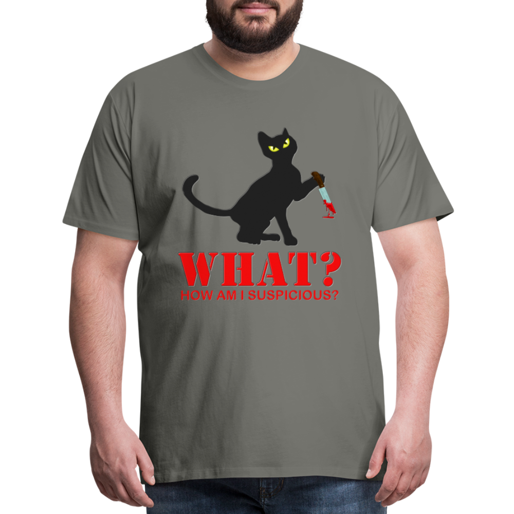 Halloween Cat Shirt, Cat What Funny Black Cat Shirt, Murderous Cat With Knife T-Shirt, Knife Murderous Cat Tee Shirt, Funny Cat Lover Shirt, Men's Premium T-Shirt - asphalt gray